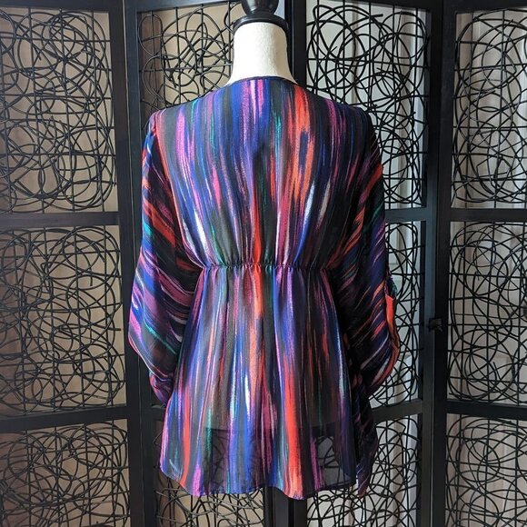 Miss Tina by Tina Knowles Size Small Multicolor Drawstring Waist Sheer Top EUC - Picture 4 of 7